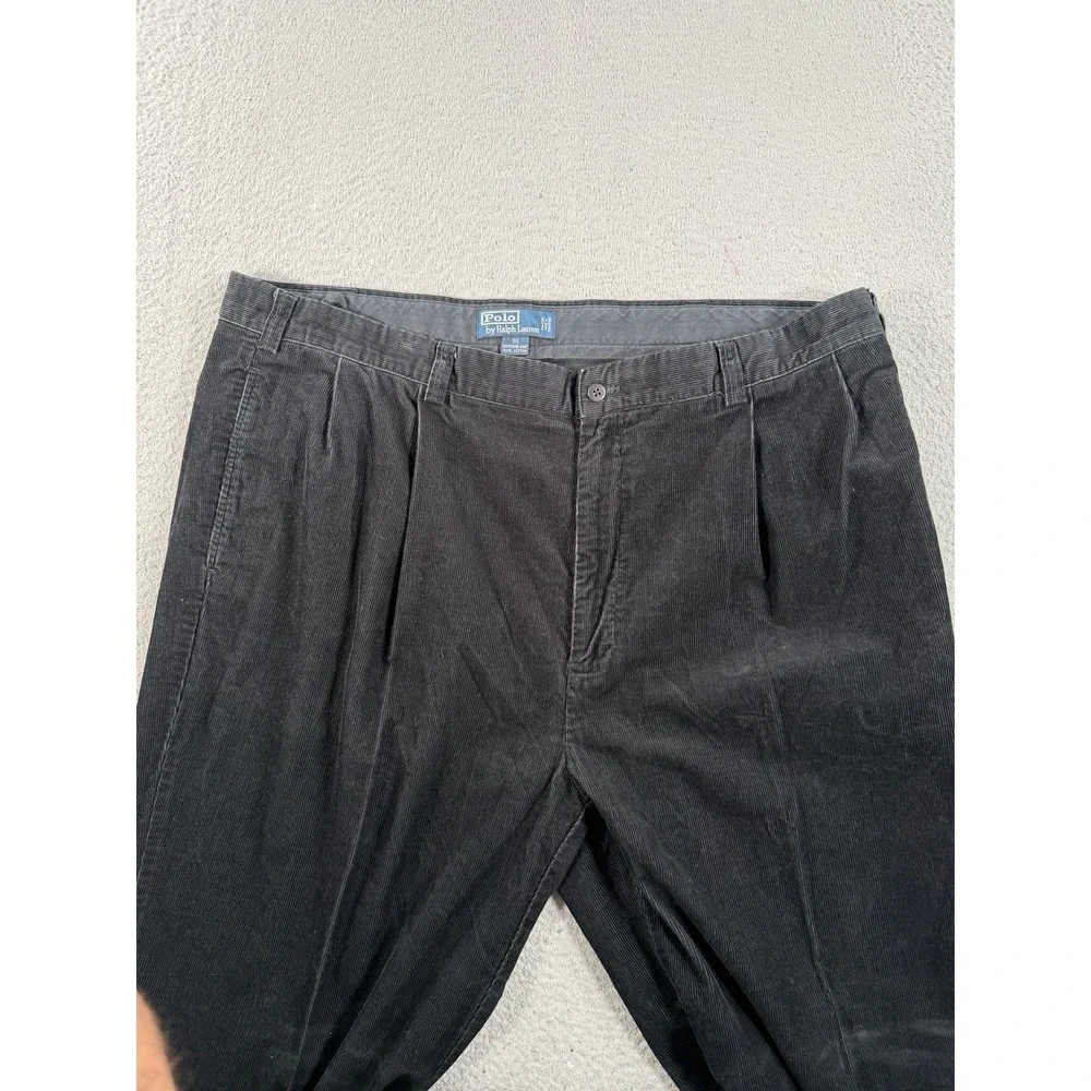 Polo Ralph Lauren Hammond Pant Mens 42x33 Black Pleated Corduroy Trousers